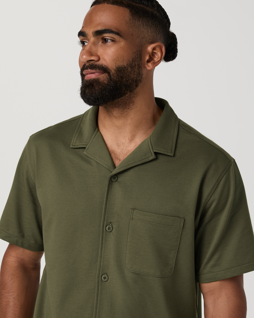 Short Sleeve Knit Oxford Camp Collar Button Down | Herb