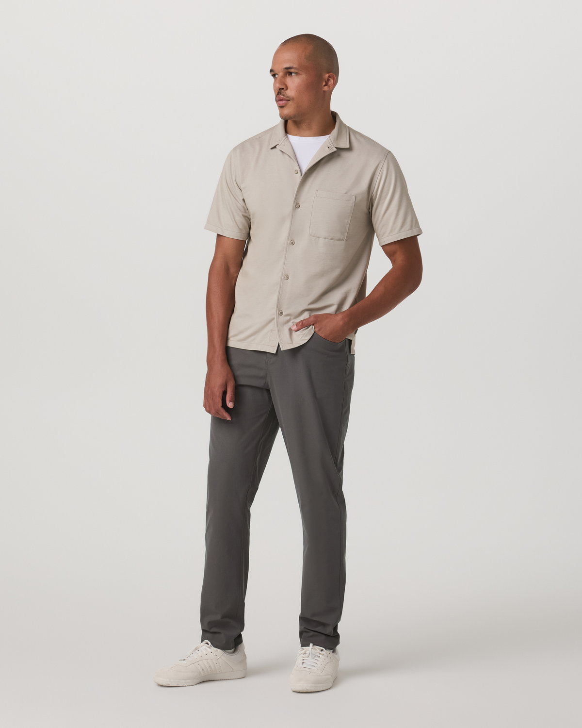 Short Sleeve Knit Oxford Camp Collar Button Down | Truffle