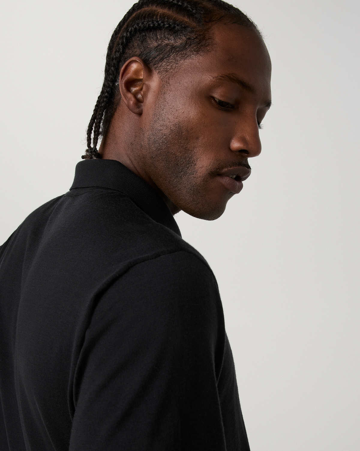 Short Sleeve Merino Wool Sweater Polo | Black