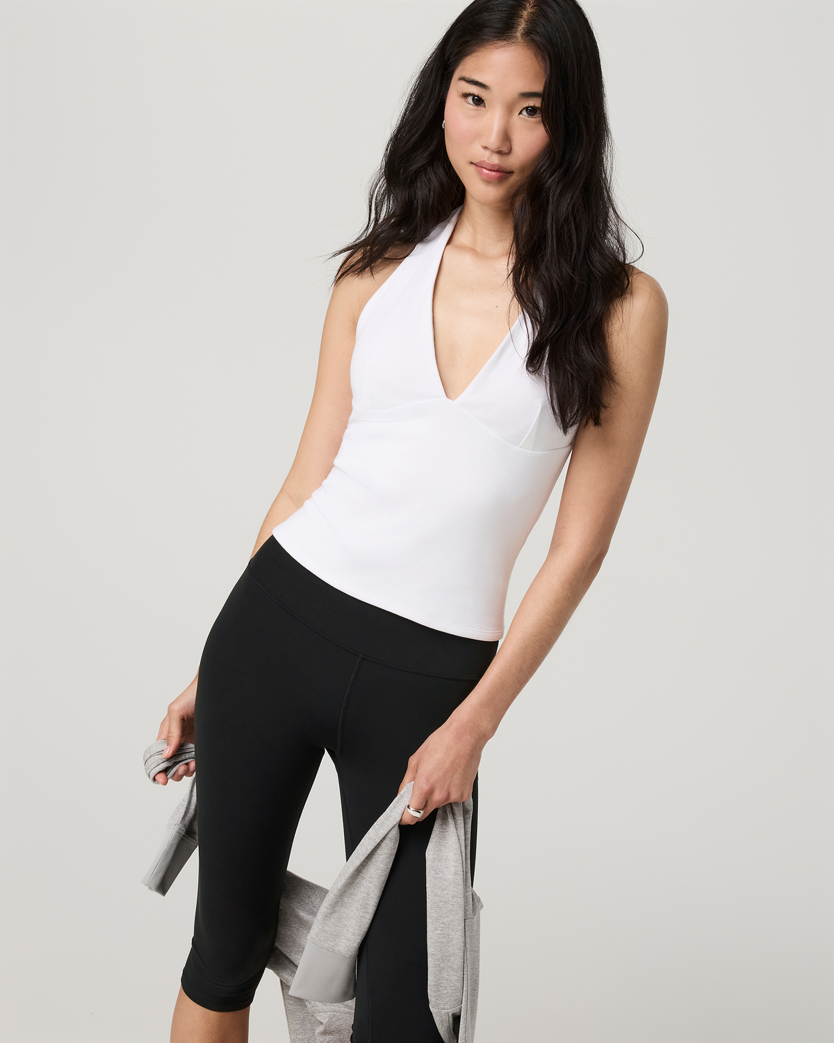 Everyday Cotton Stretch Plunge Halter | White