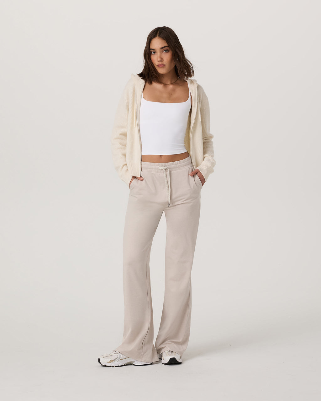 Émilie Full Zip Cashmere Rib Hoodie | Porcelain