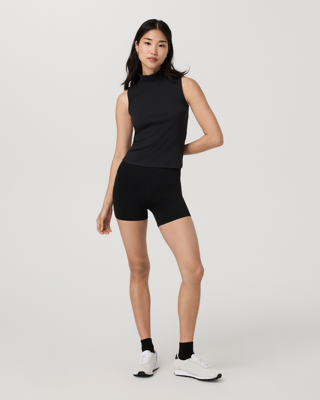 Cottony Rib Mock Neck Tank | Black