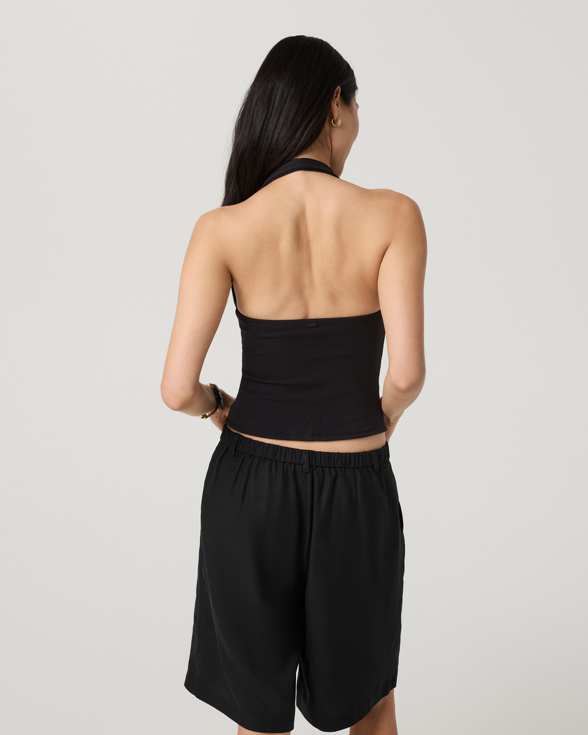 Everyday Cotton Stretch Plunge Halter | Black