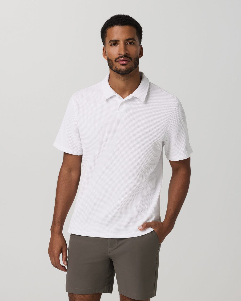 Short Sleeve Lightweight Tech Waffle Polo - Relaxed Fit | White