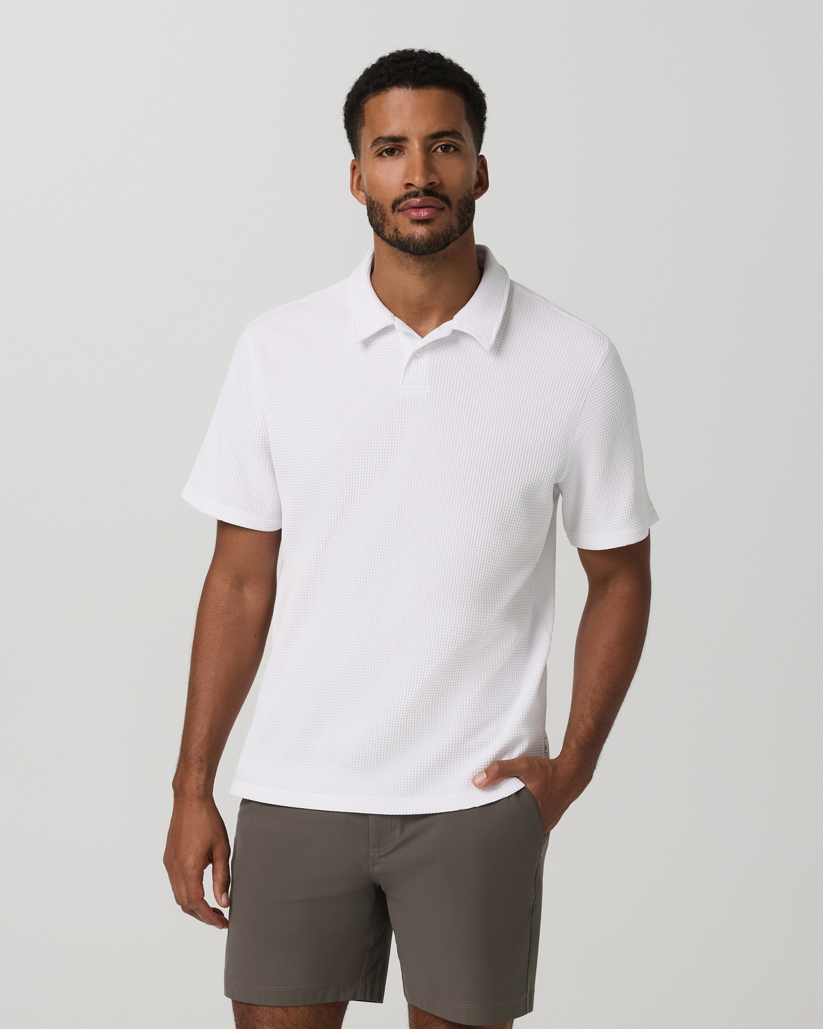 Short Sleeve Lightweight Tech Waffle Polo - Relaxed Fit | White