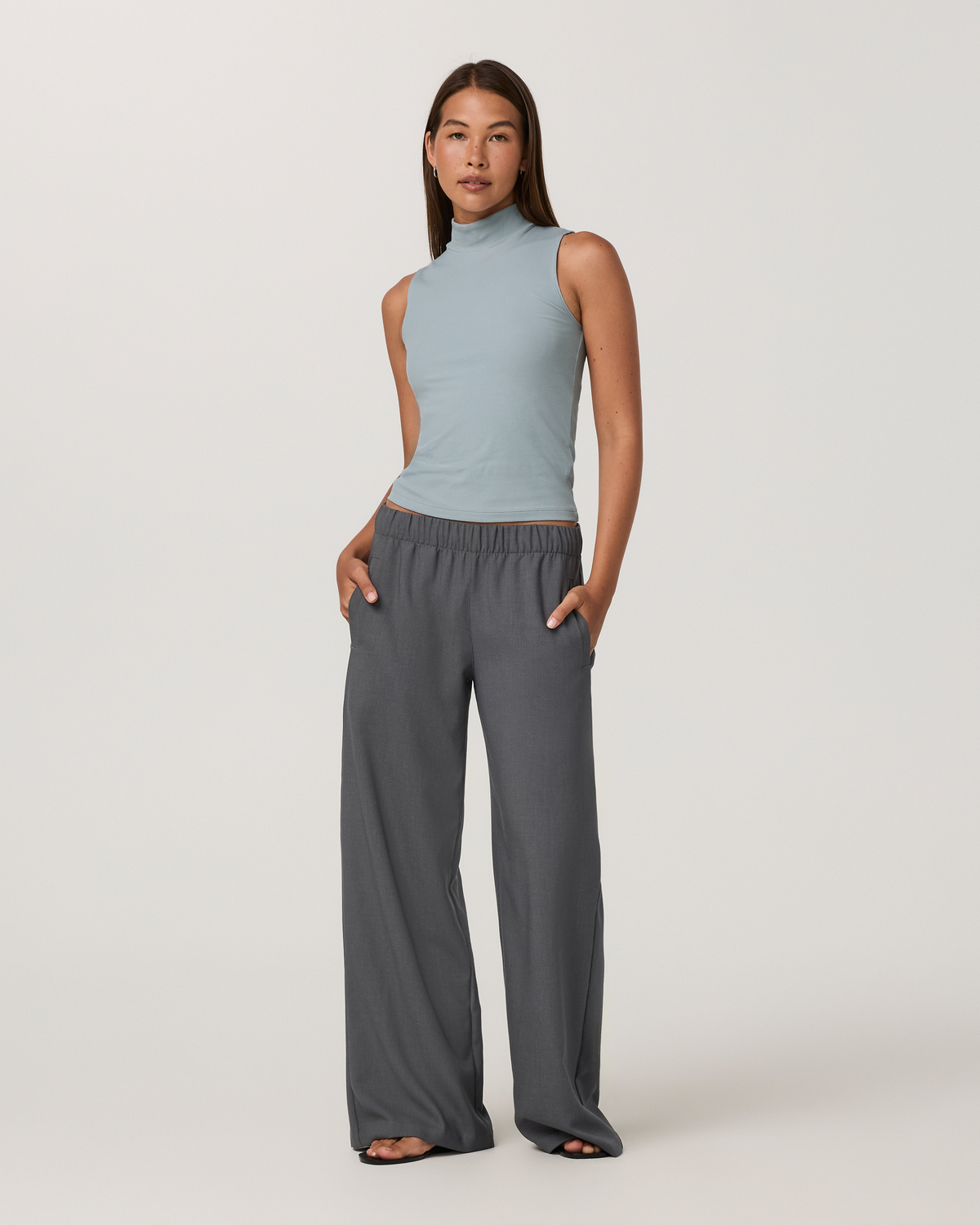 Cottony Rib Mock Neck Tank | Raindrop