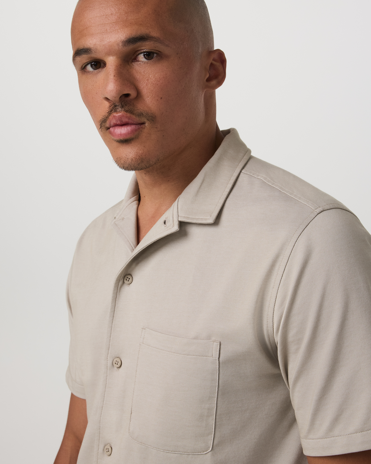 Short Sleeve Knit Oxford Camp Collar Button Down | Truffle
