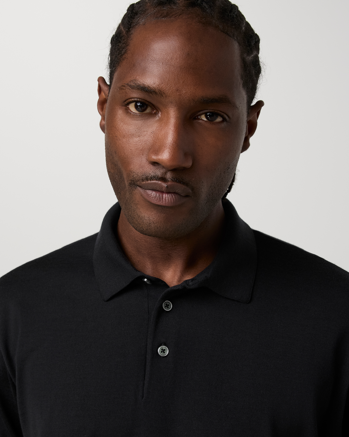Short Sleeve Merino Wool Sweater Polo | Black