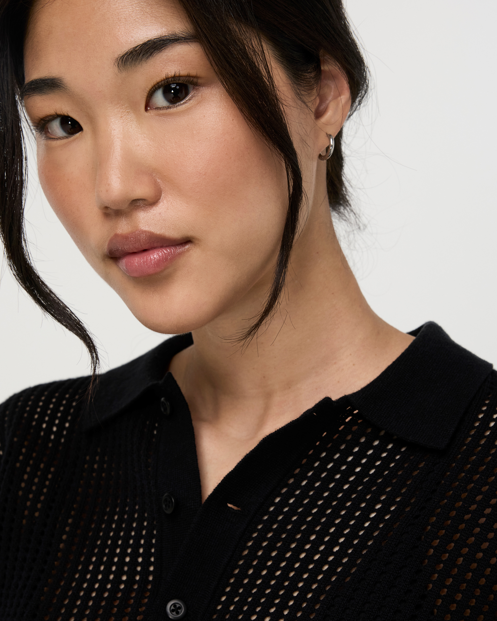 Short Sleeve Knitted Mesh Polo | Black