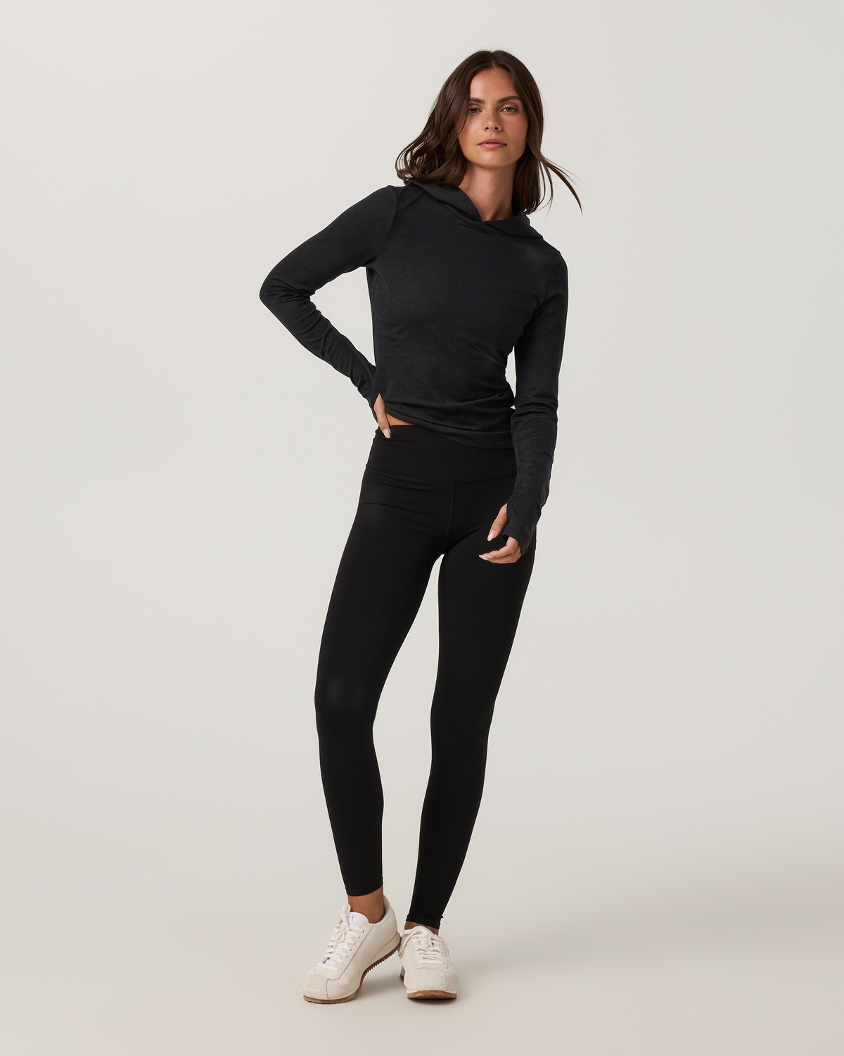 Long Sleeve Halo Fitted Hoodie | Black Heather