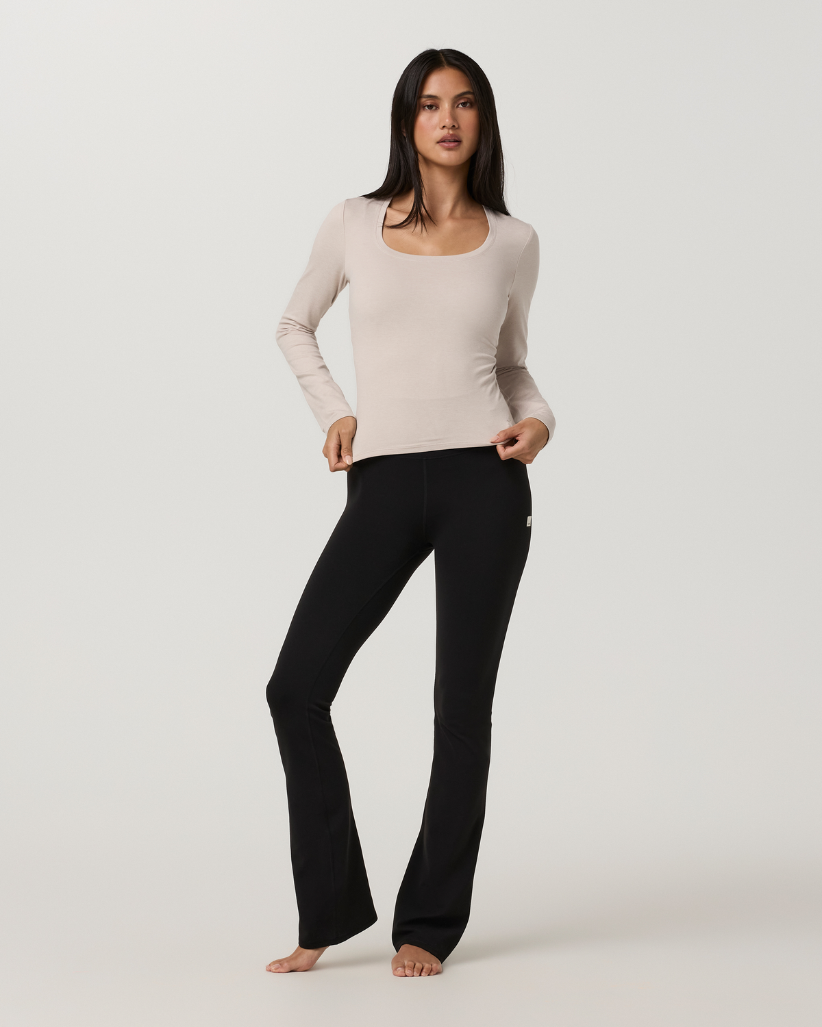 Long Sleeve Halo Essential Scoop | Ecru Heather Tonal