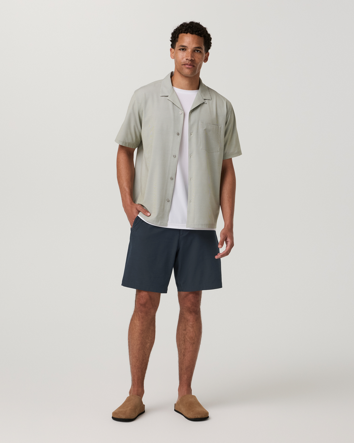 Short Sleeve Bridge Shirt - Camp Collar | Herb Micro Stripe