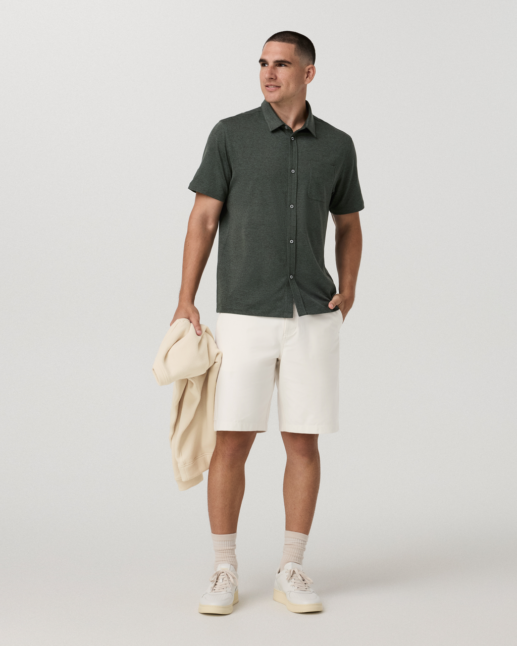 Short Sleeve Ponto Button Down Shirt | River Rock Heather