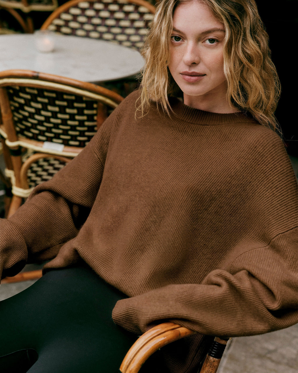 Émilie Cashmere Oversized Rib Crew | Bourbon