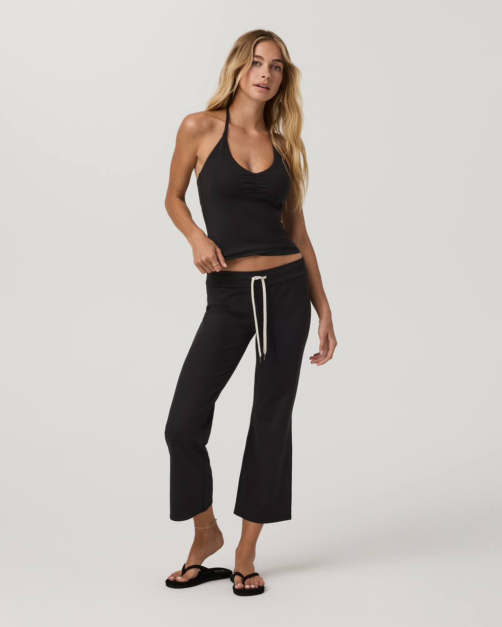 Halo Halter Ruched Top | Solid Black