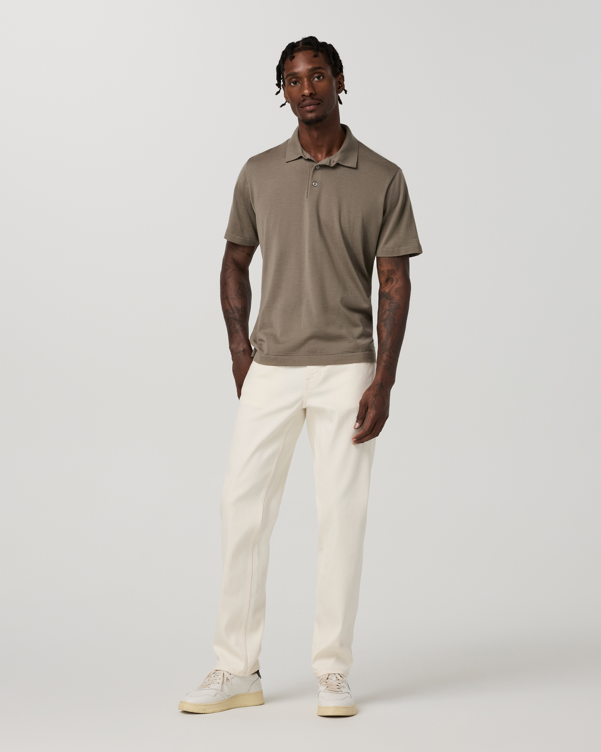 Short Sleeve Merino Wool Sweater Polo | Taupe