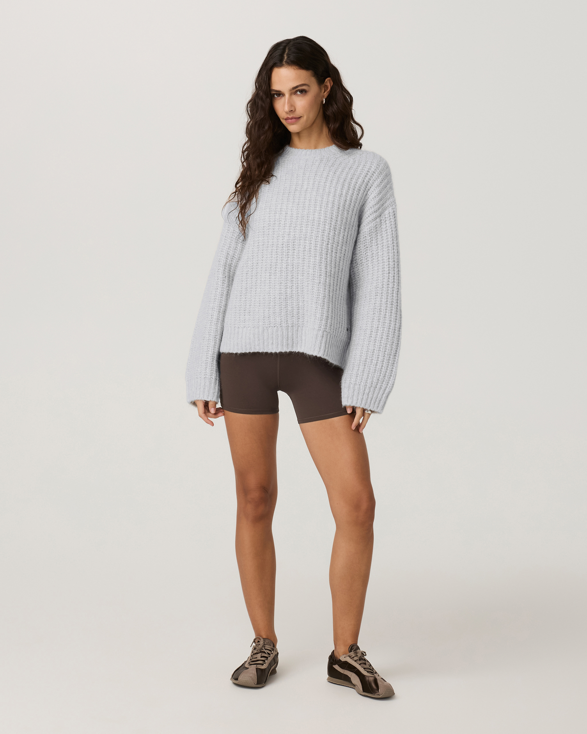 Chunky Knit Crew | Pale Grey Heather