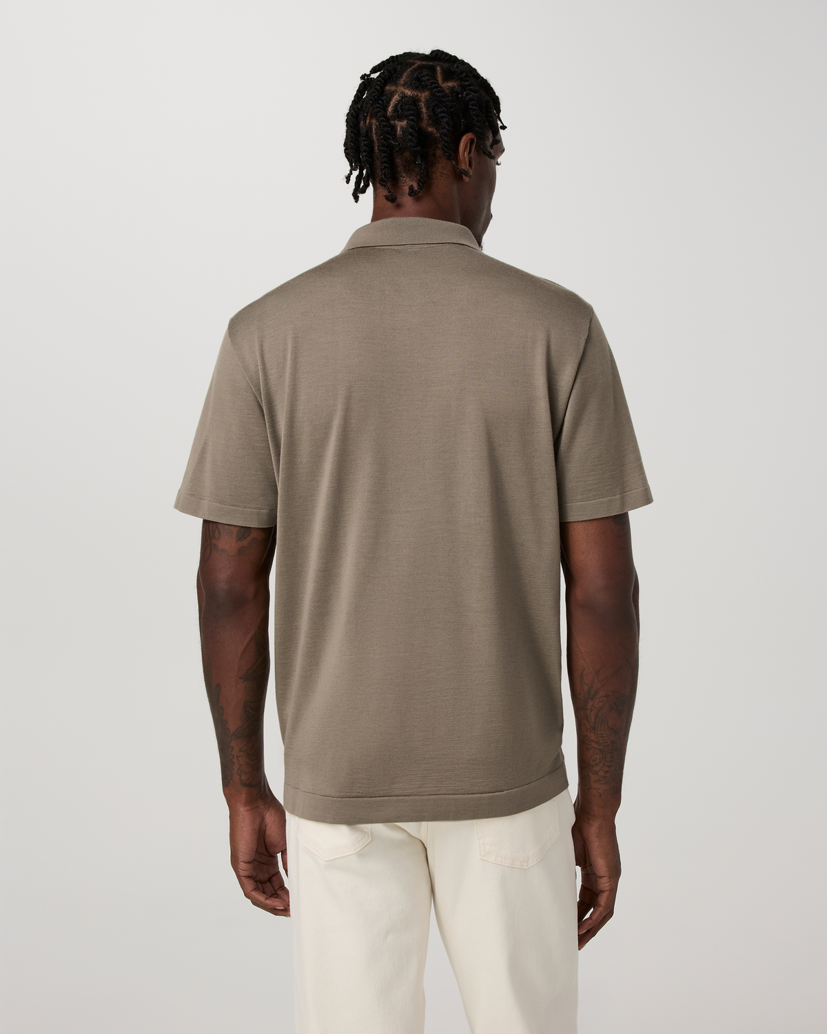 Short Sleeve Merino Wool Sweater Polo | Taupe