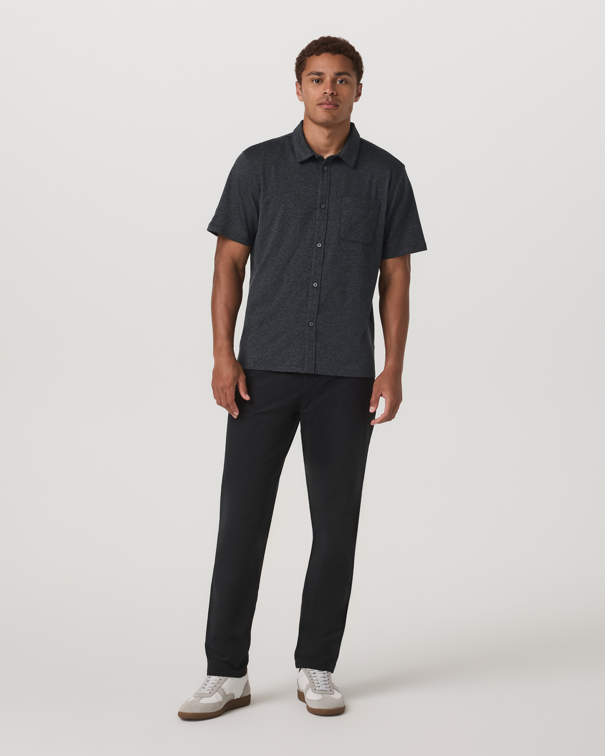 Short Sleeve Ponto Button Down Shirt | Charcoal Heather