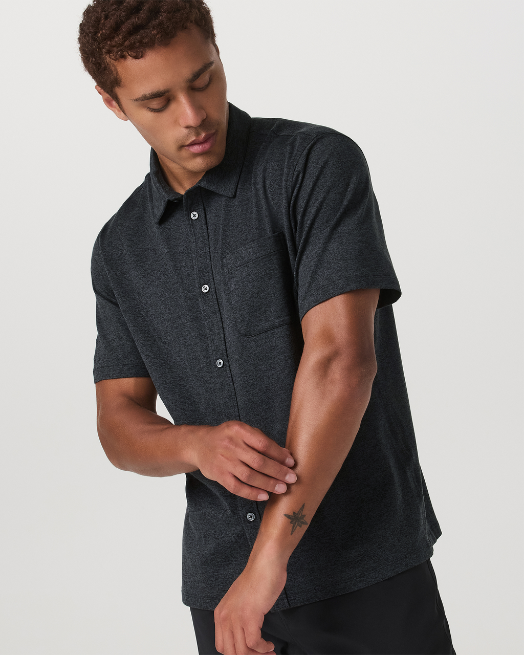 Short Sleeve Ponto Button Down Shirt | Charcoal Heather
