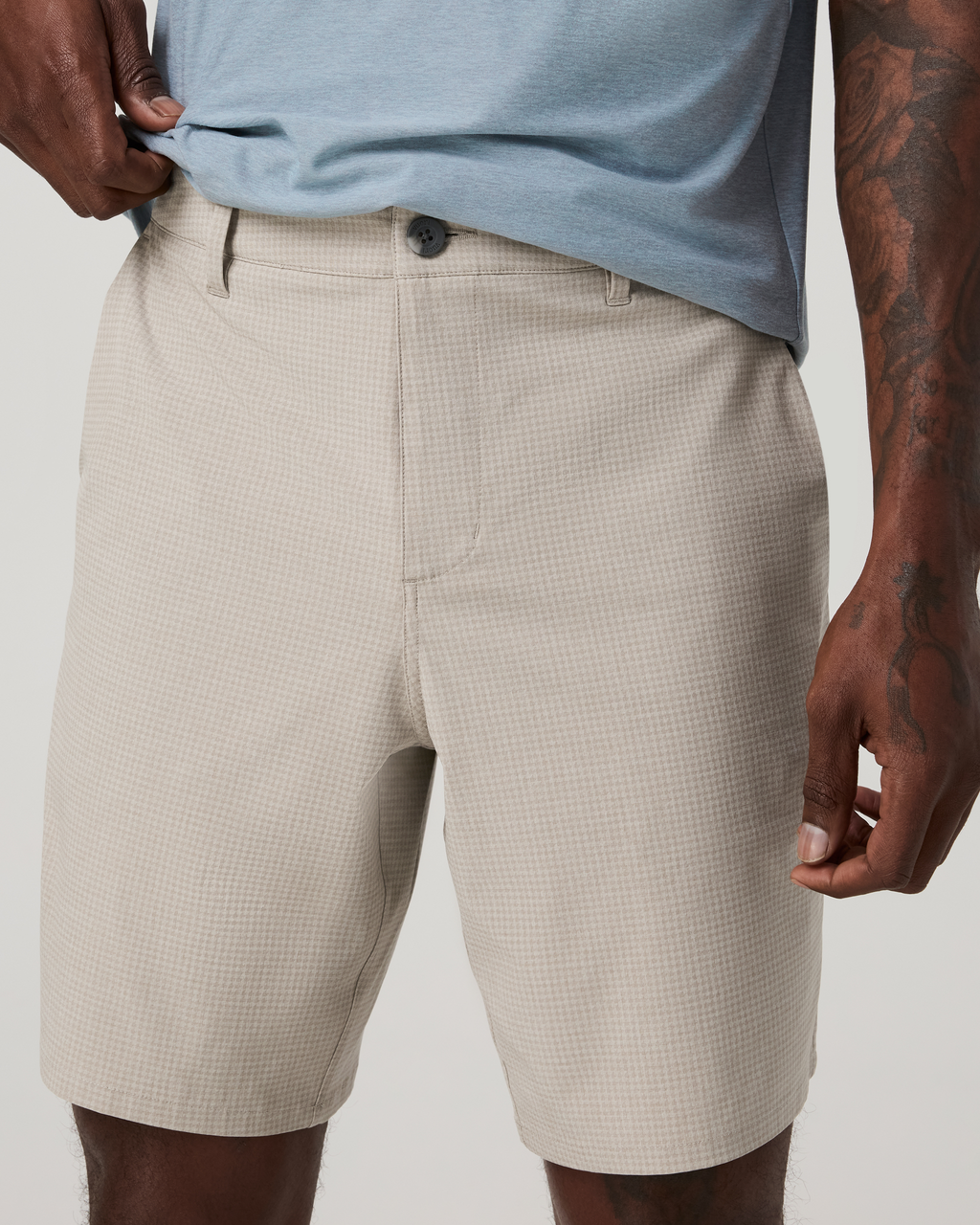Aim Short 8" | Khaki Houndstooth Linen Texture