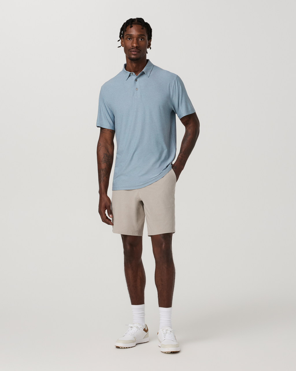 Aim Short 8" | Khaki Houndstooth Linen Texture