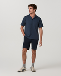 Short Sleeve Knit Oxford Camp Collar Button Down | Ocean Blue