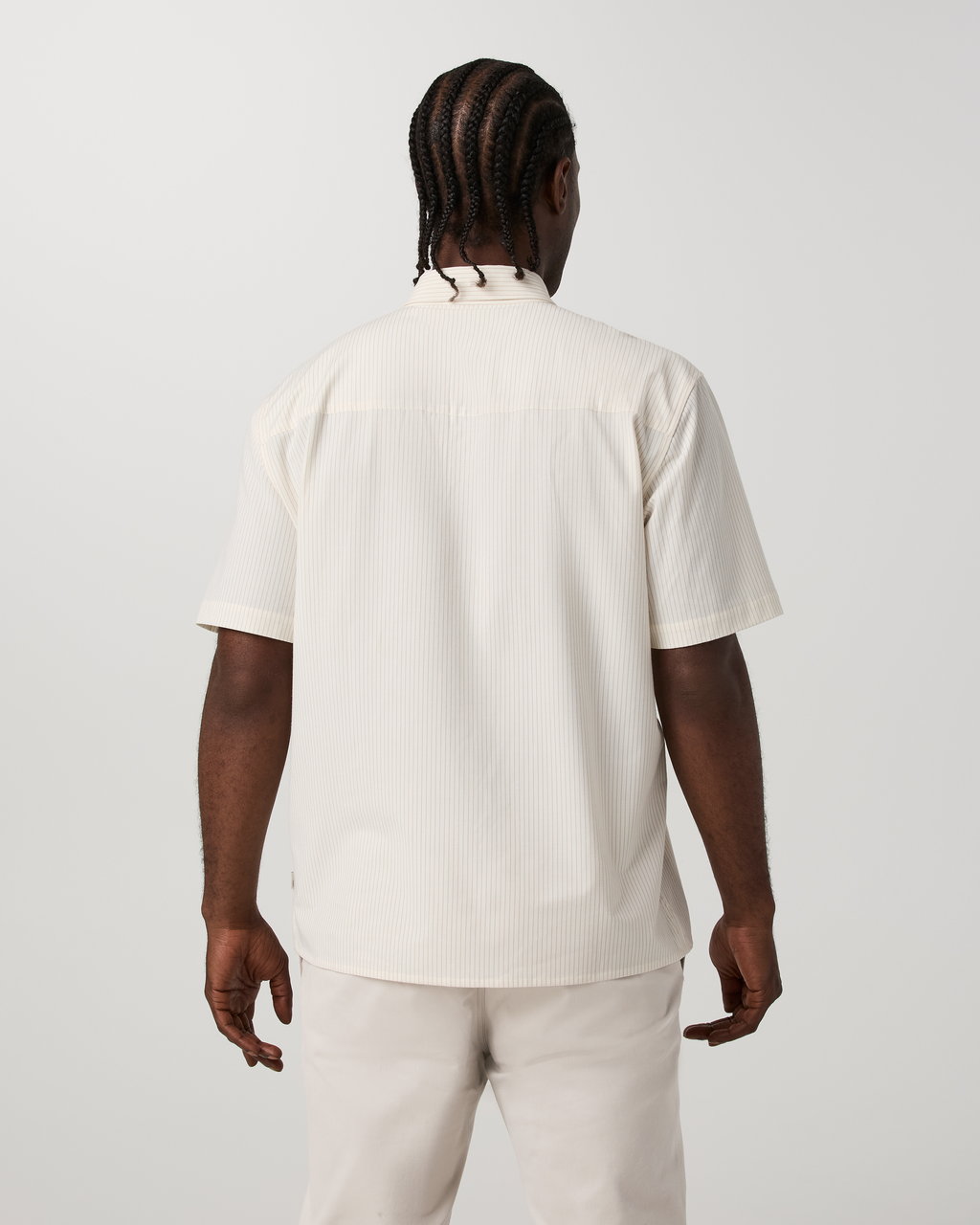 Short Sleeve Bridge Button Down - Relaxed Fit | Natural Pinstripe