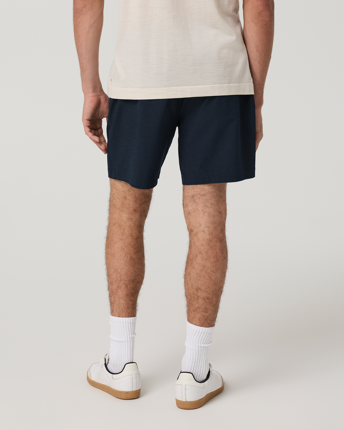Aim Elastic Waist Short 7" | Navy Houndstooth Linen Texture