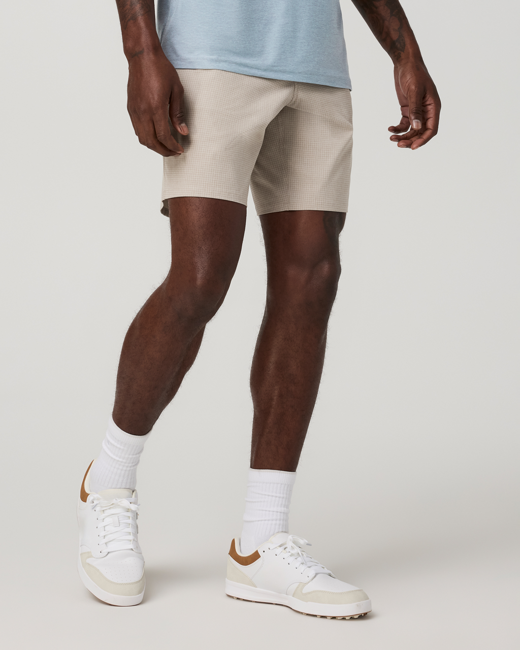 Aim Short 8" | Khaki Houndstooth Linen Texture