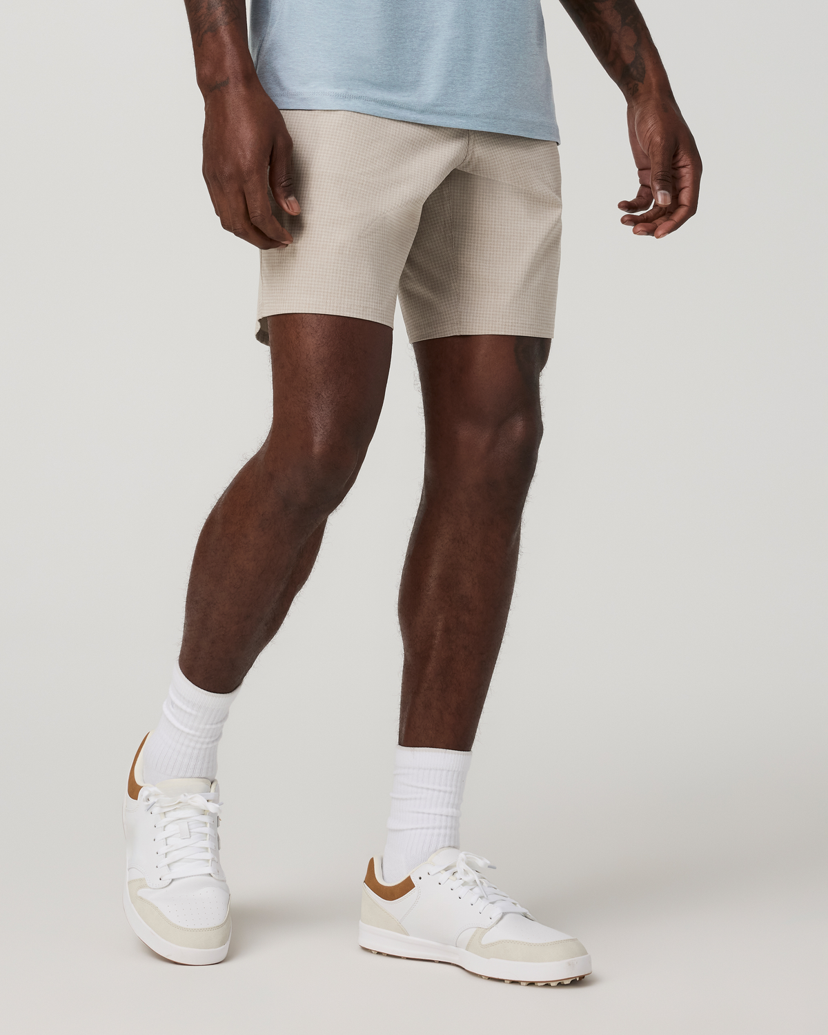Aim Short 8" | Khaki Houndstooth Linen Texture